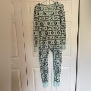 Victoria's Secret PINK one piece thermal mint green fair isle long john thermal